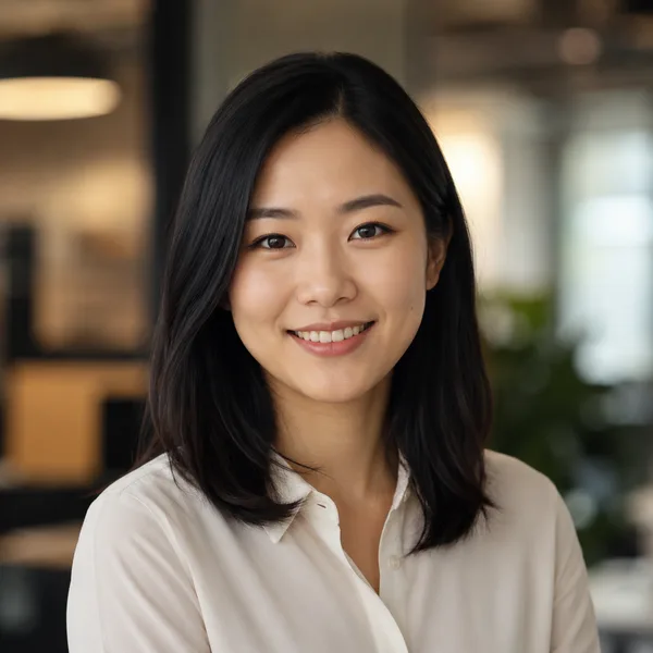 Business Casual AI headshot example — professional woman in her 20s (AI-generated, not a real person)